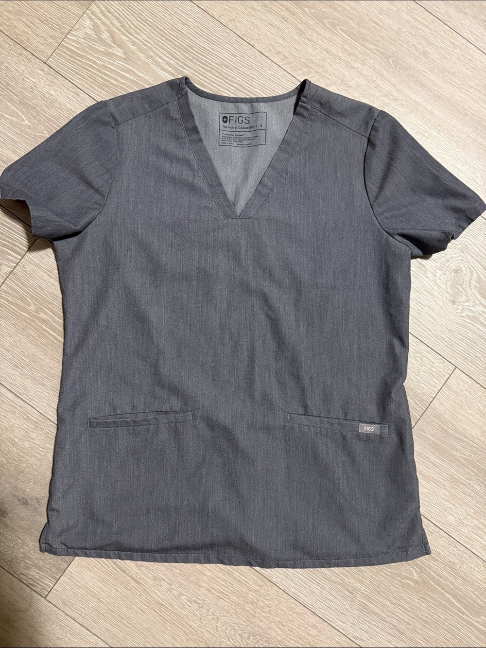 FIGS Women's Charcoal Gray V-Neck Short Sleeve Scrub Top